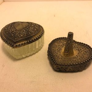 Set of two Vtg Silver Plated Ring Holder and Heart Shaped Trinket Box